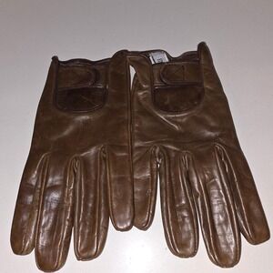 AUTHENTIC Emporio Armani Leather Gloves Amber Brown Women's Size L Lambskin Rich